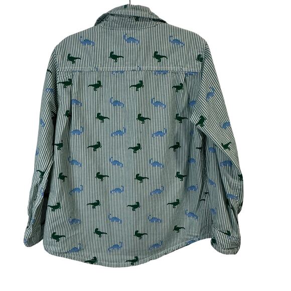Children's Place Boys Green Striped Dinosaur Button Down Size 4T - Picture 7 of 9